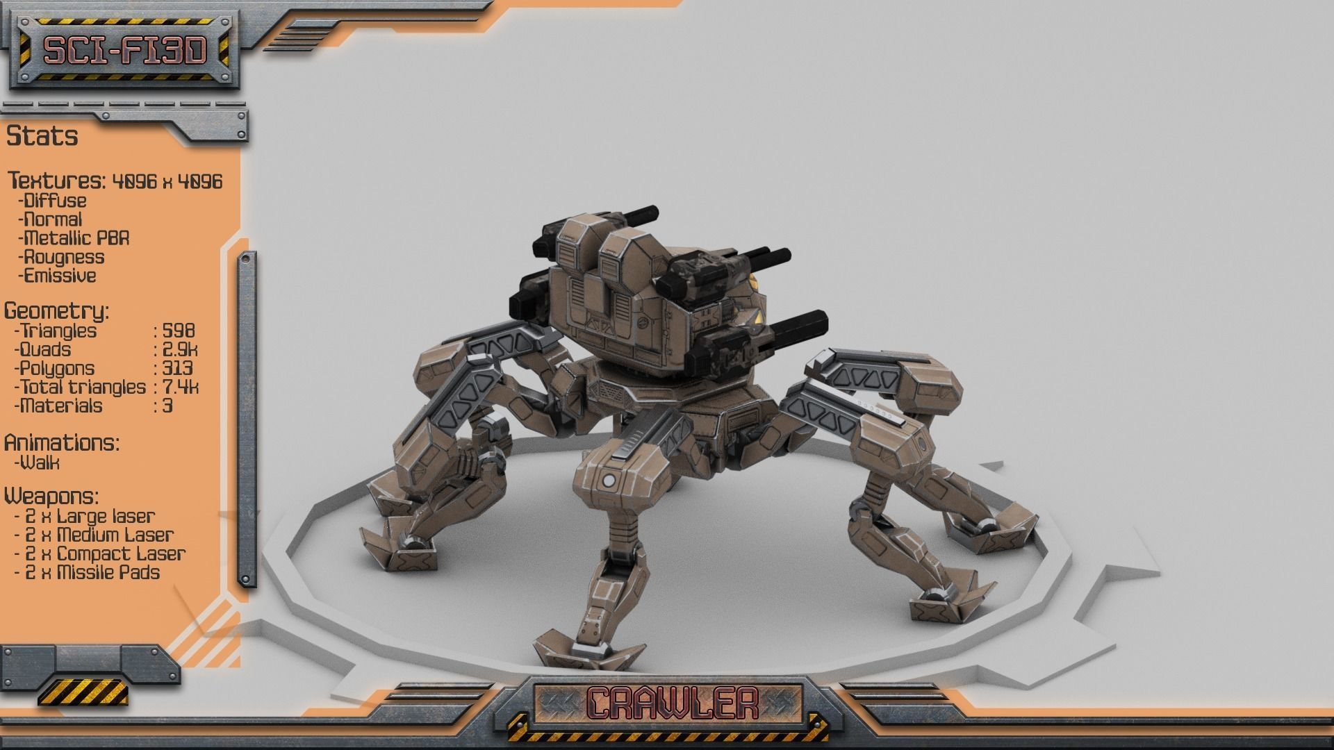 Crawler BattleMech Low-poly 3D model_5