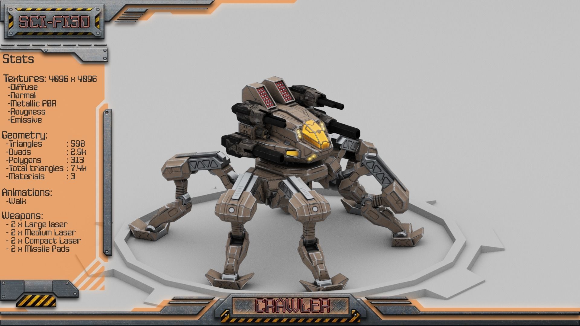 Crawler BattleMech Low-poly 3D model_7