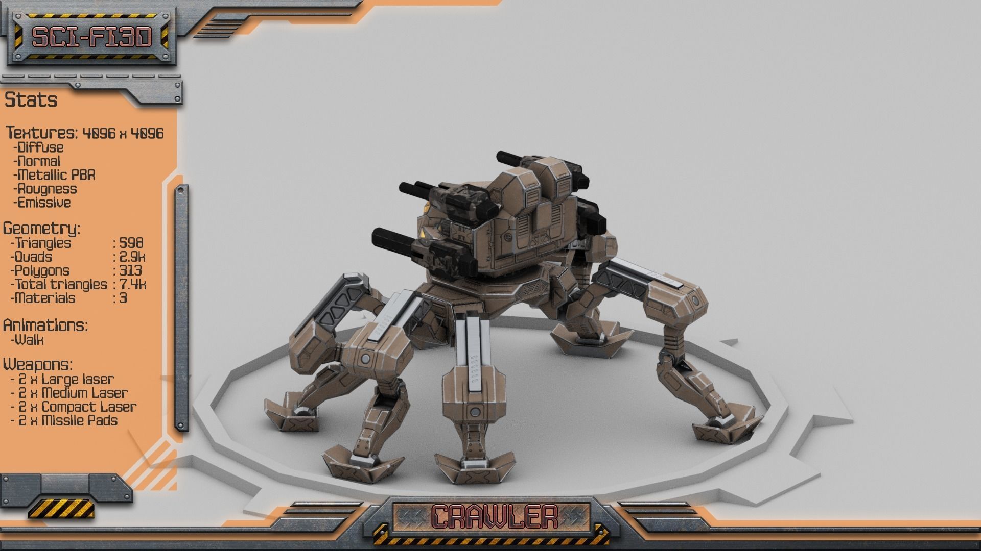 Crawler BattleMech Low-poly 3D model_3