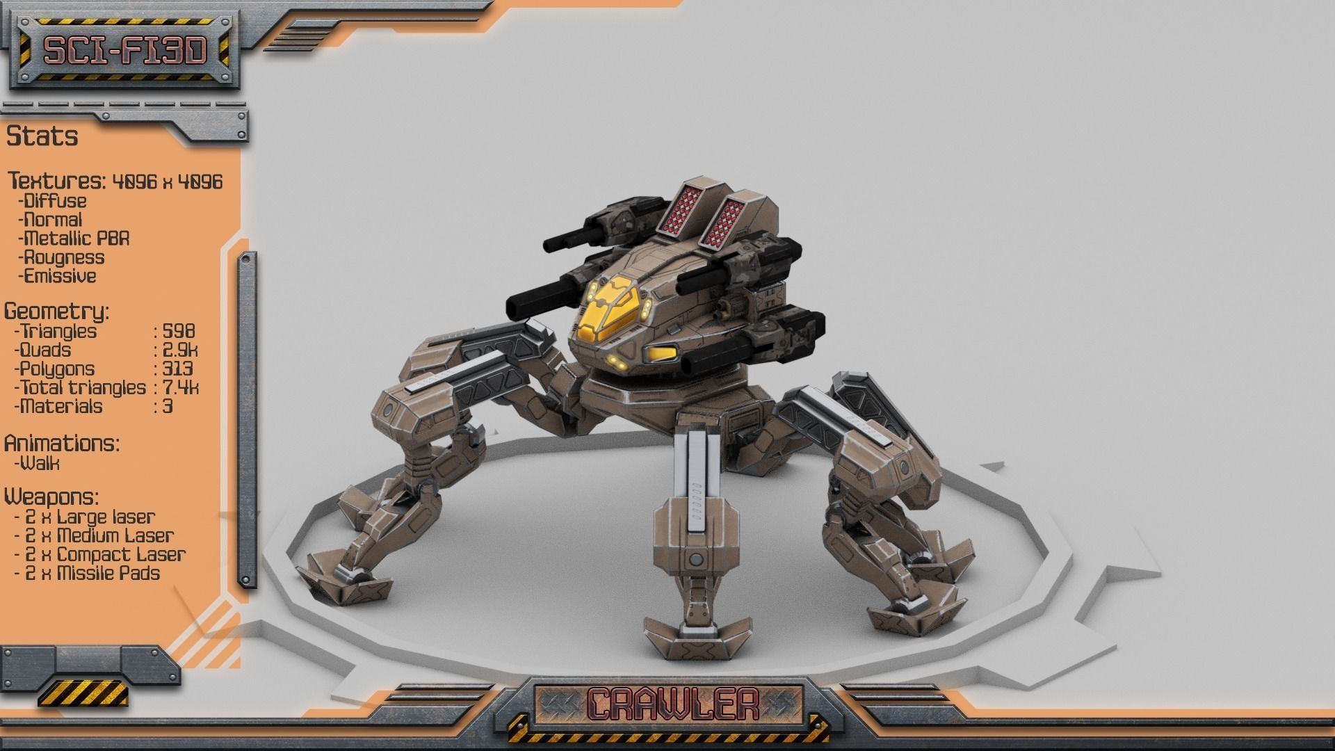 Crawler BattleMech Low-poly 3D model_1