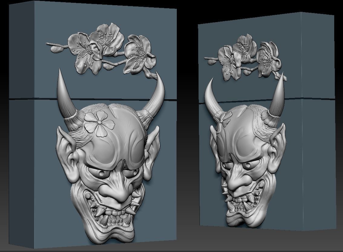 Hannya Mask -relief 3D print model_7