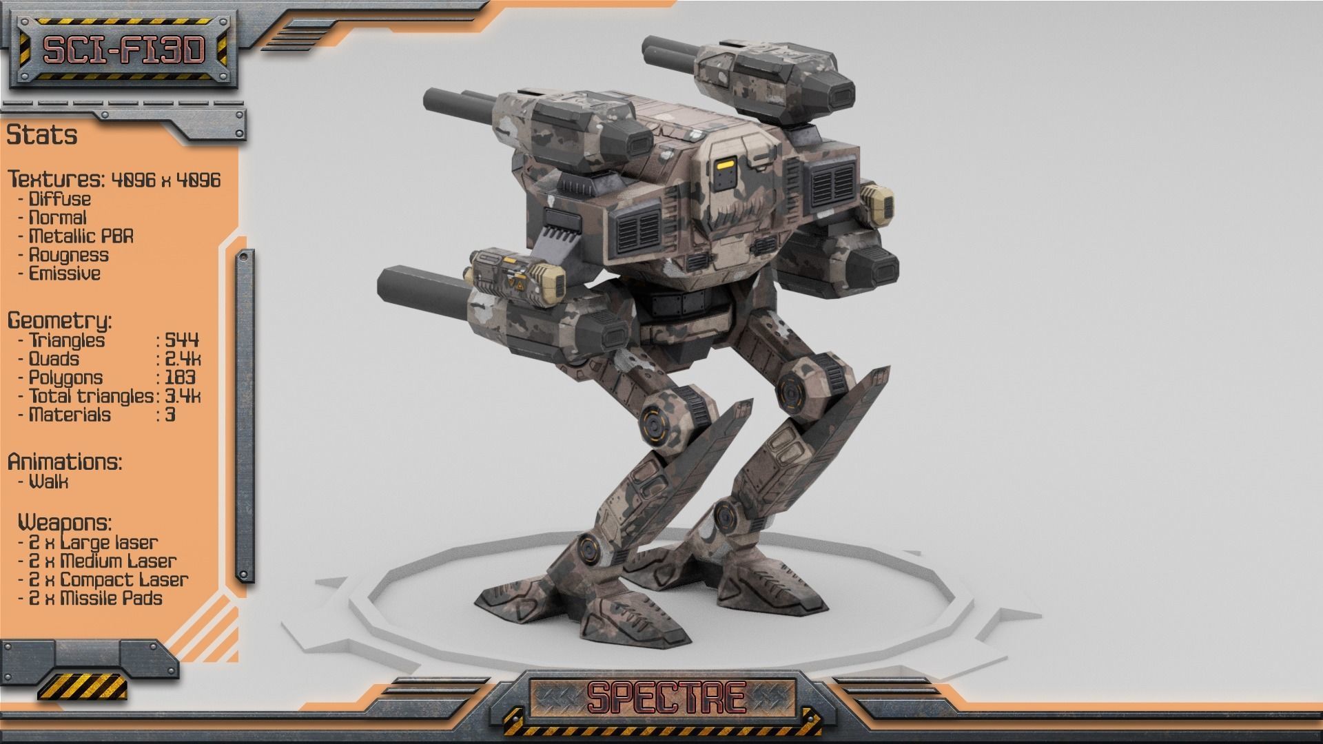 Spectre BattleMech Low-poly 3D model_3