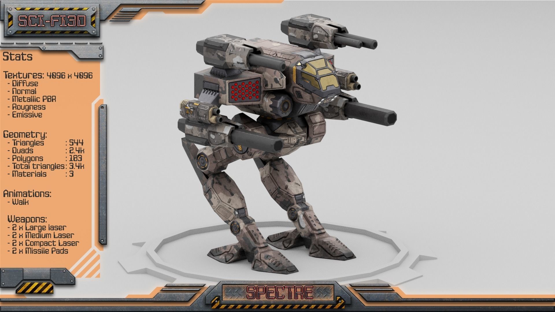 Spectre BattleMech Low-poly 3D model_7
