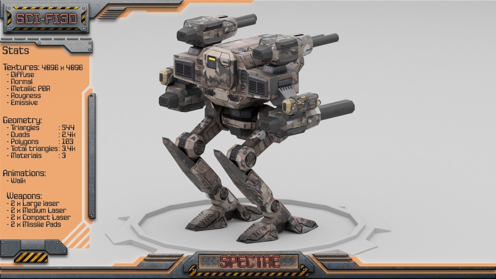 Spectre BattleMech Low-poly 3D model_5