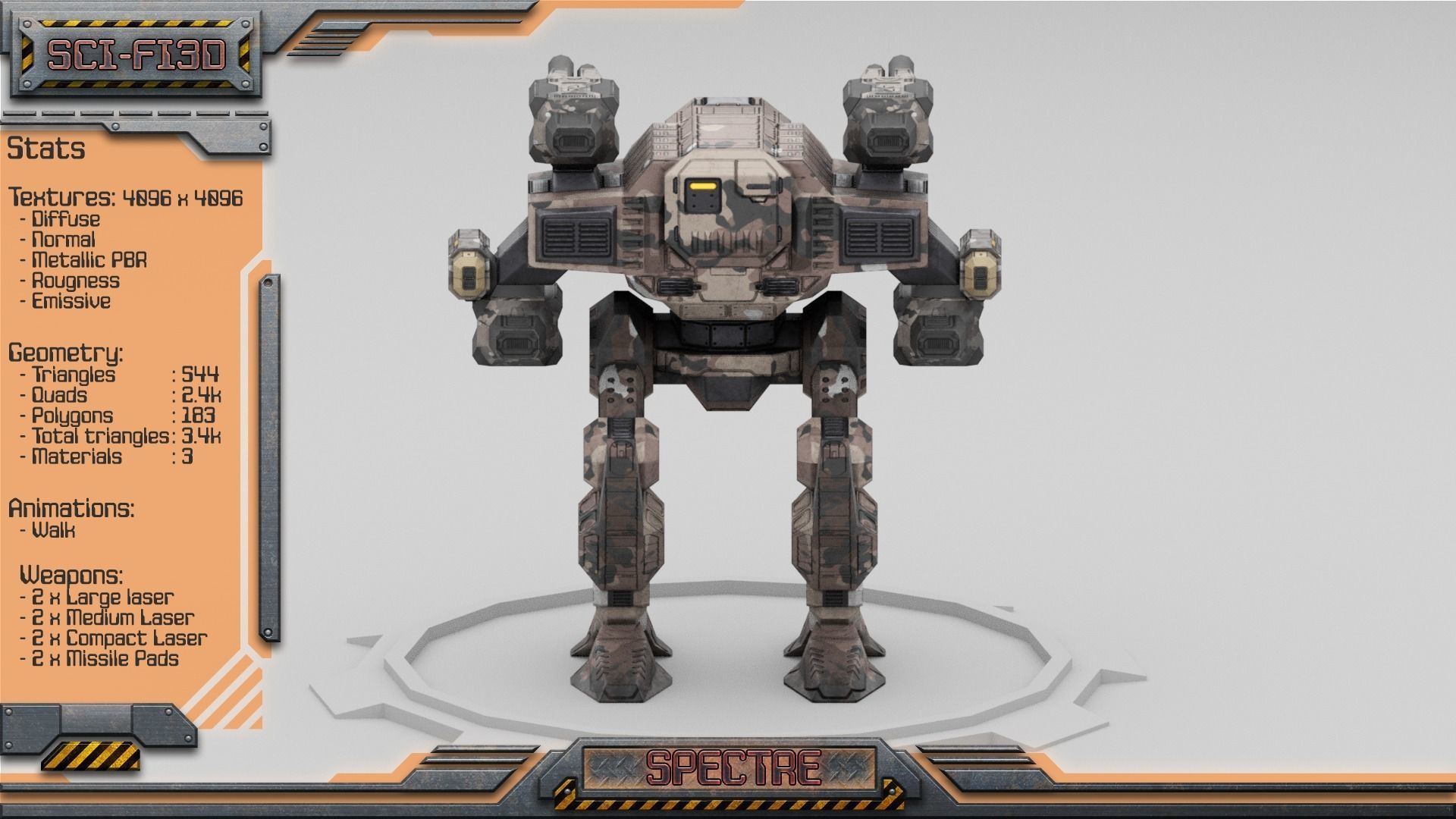 Spectre BattleMech Low-poly 3D model_4