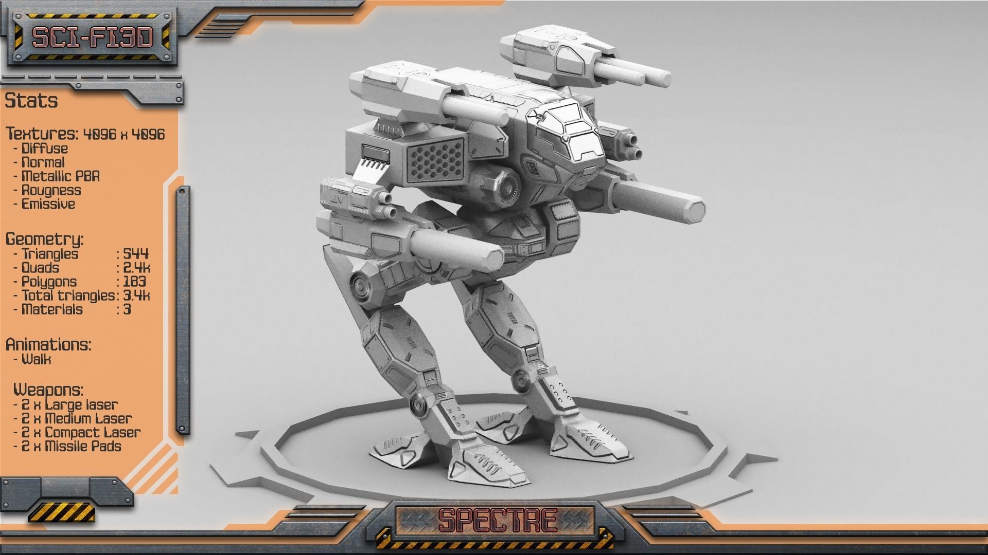 Spectre BattleMech Low-poly 3D model_8