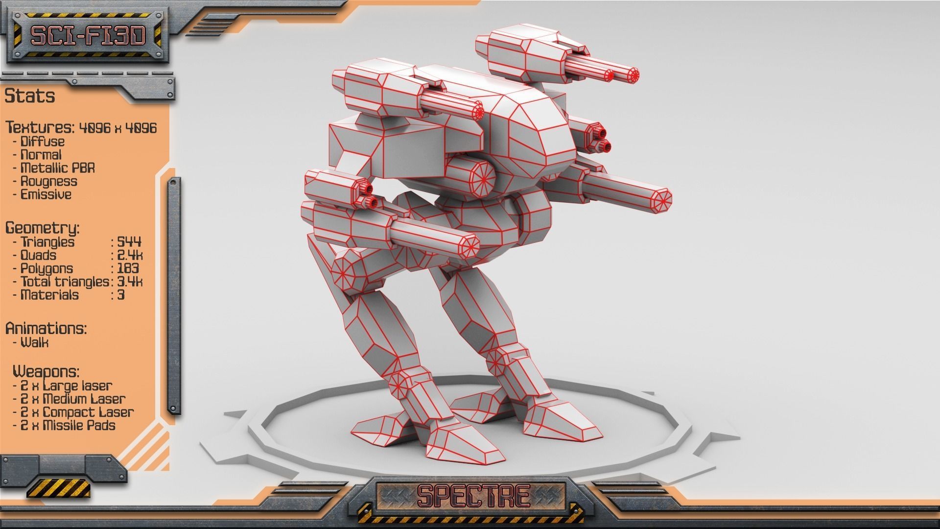Spectre BattleMech Low-poly 3D model_9
