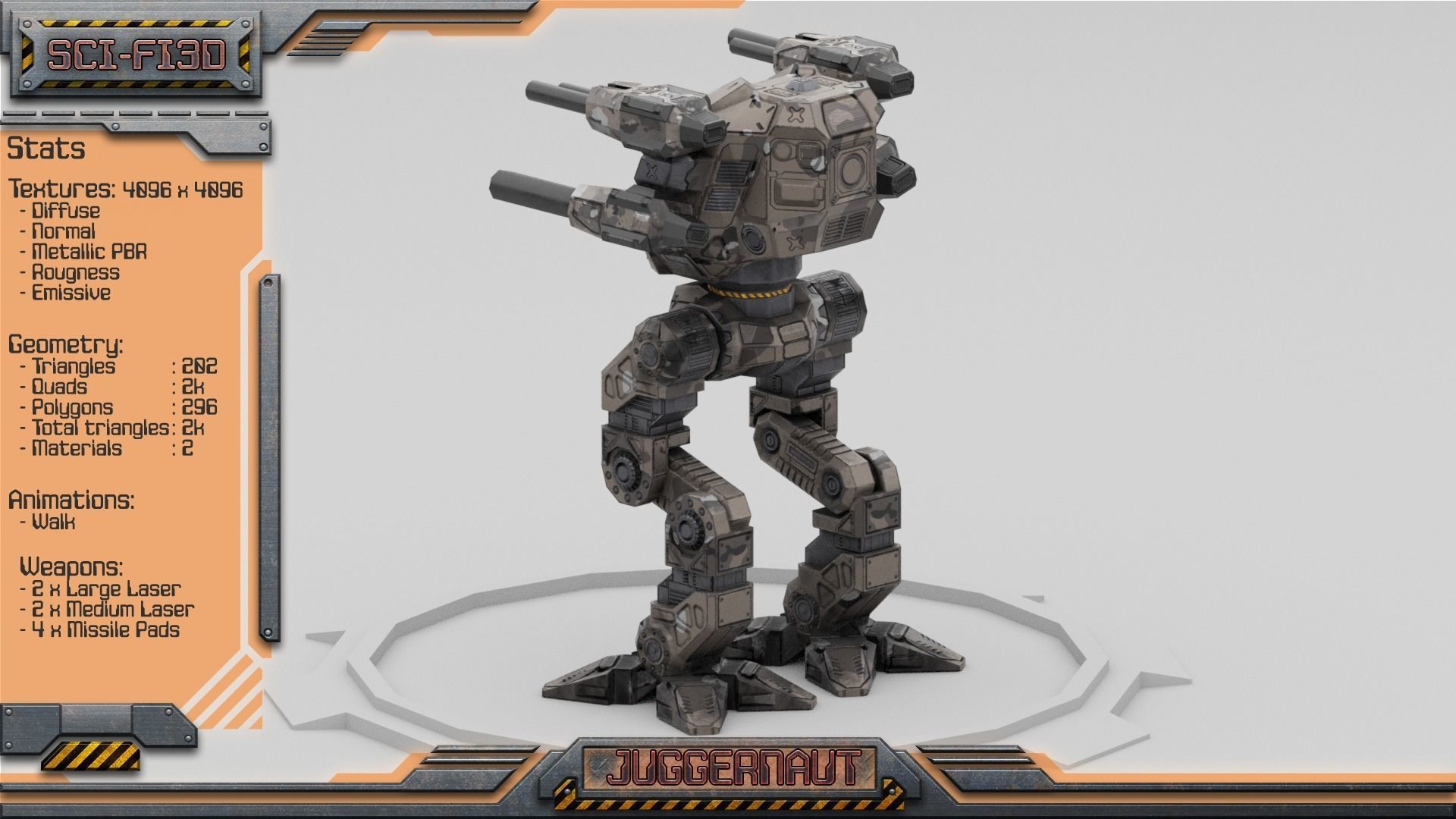 Juggernaut BattleMech Low-poly 3D model_3
