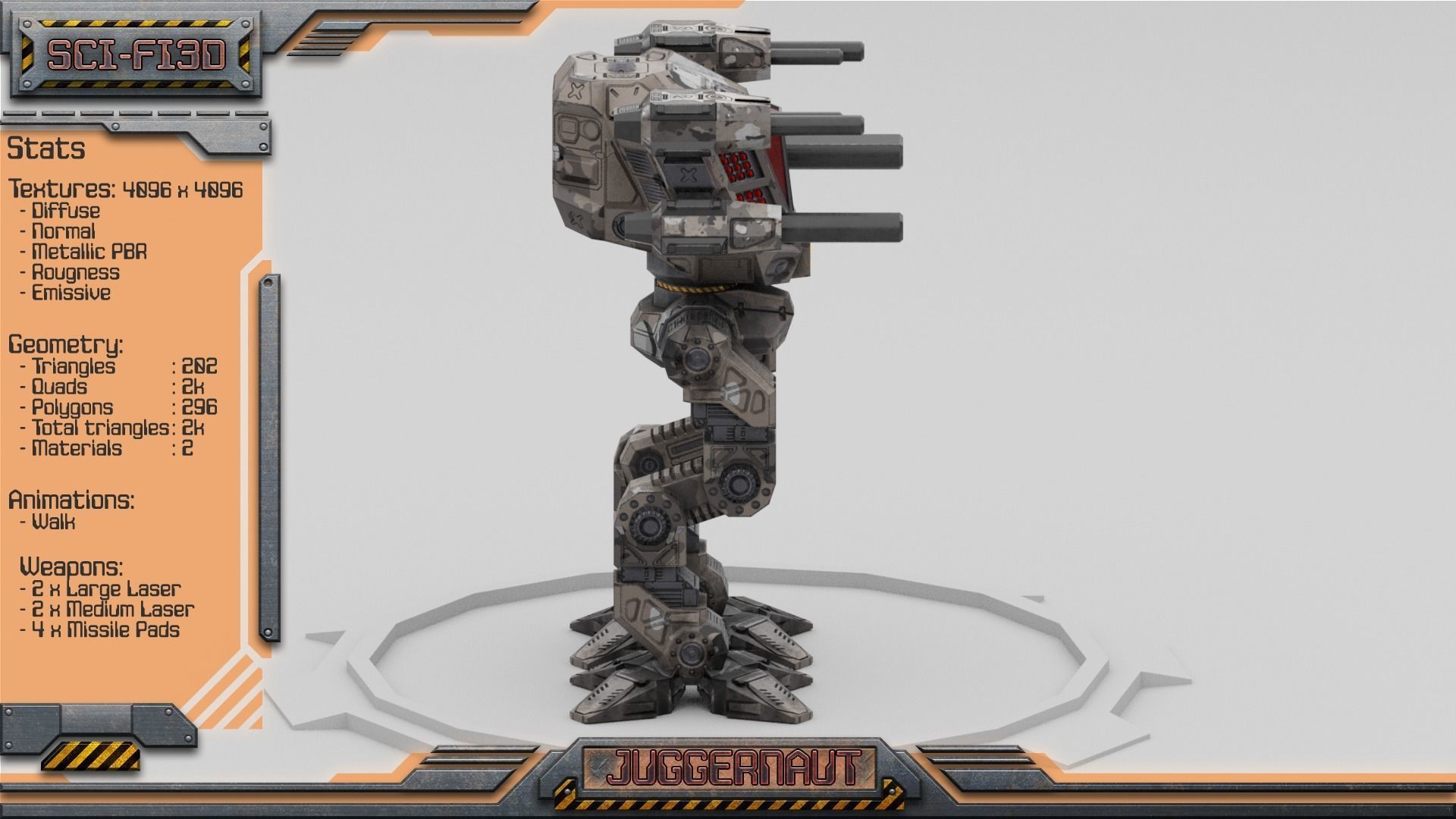 Juggernaut BattleMech Low-poly 3D model_6