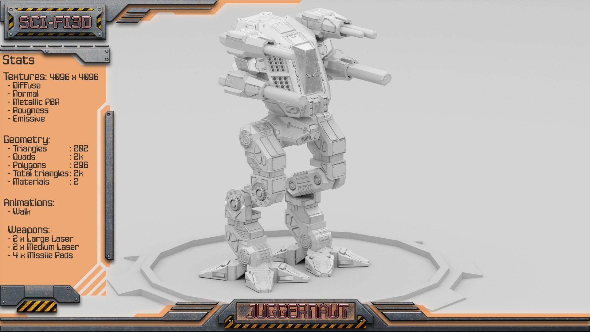 Juggernaut BattleMech Low-poly 3D model_8