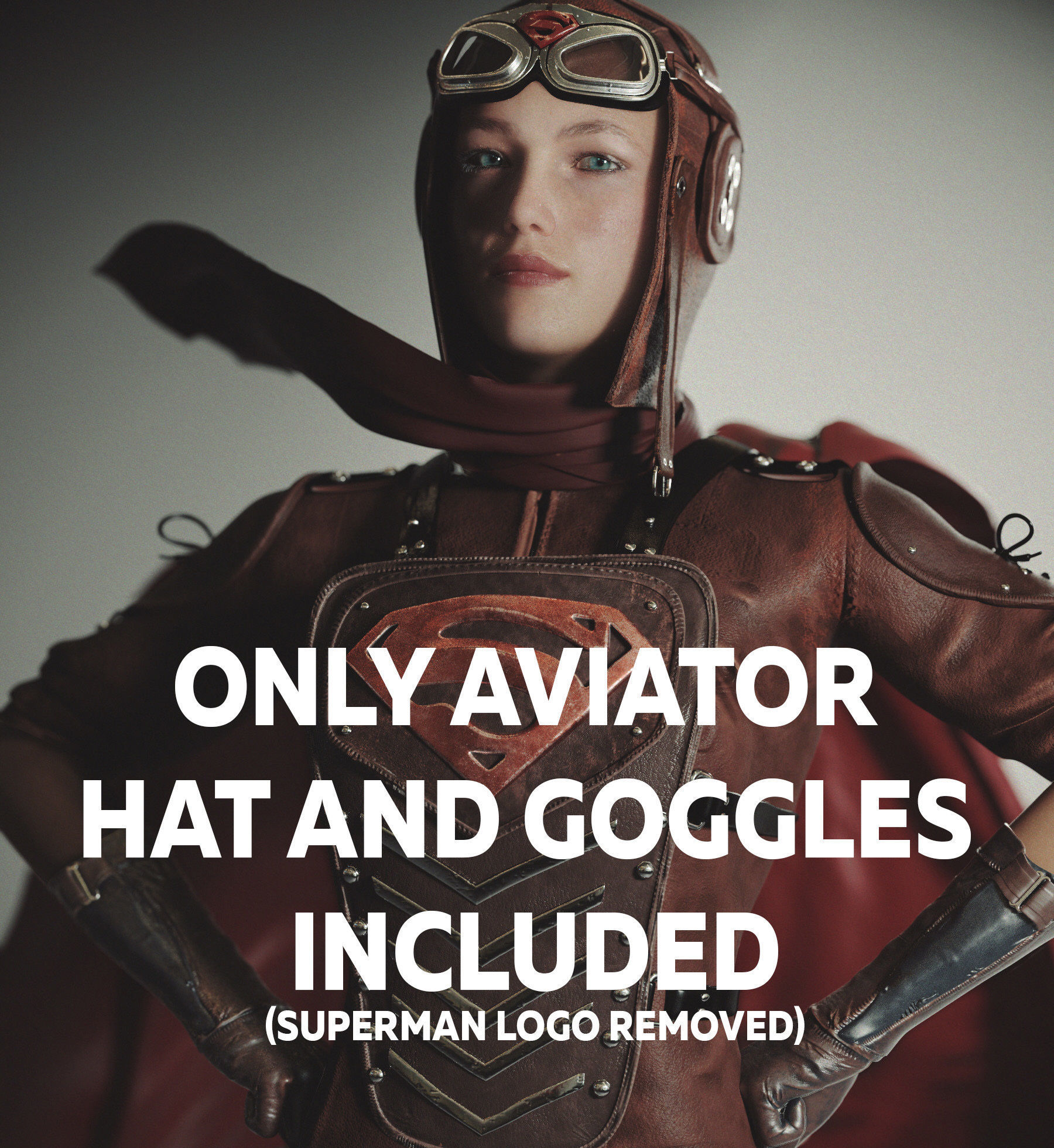 WWII Aviator goggles and hat 3D model_7