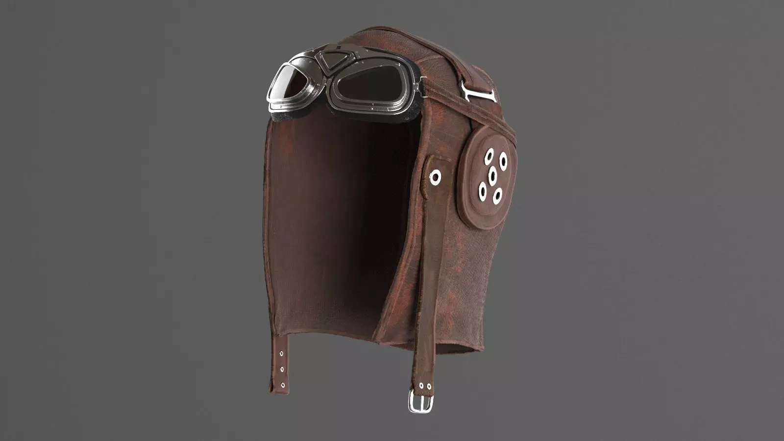 WWII Aviator goggles and hat 3D model_0