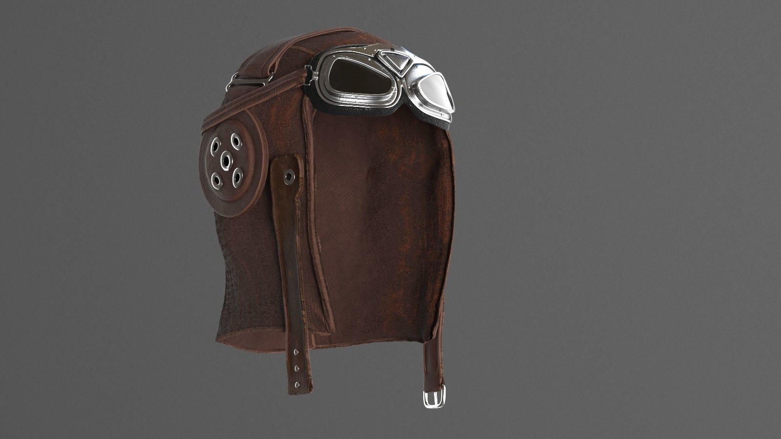 WWII Aviator goggles and hat 3D model_2