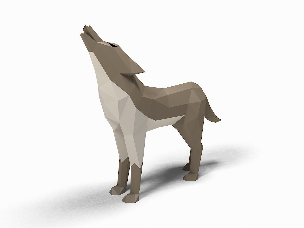 Wolf low poly howling Low-poly 3D model_4