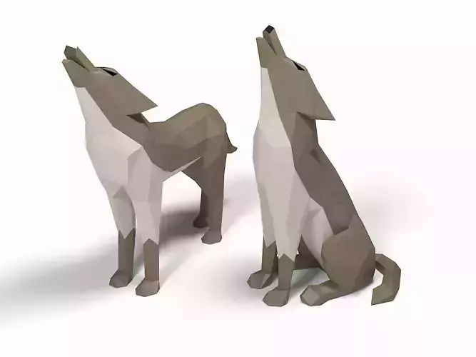 Wolf low poly howling Low-poly 3D model