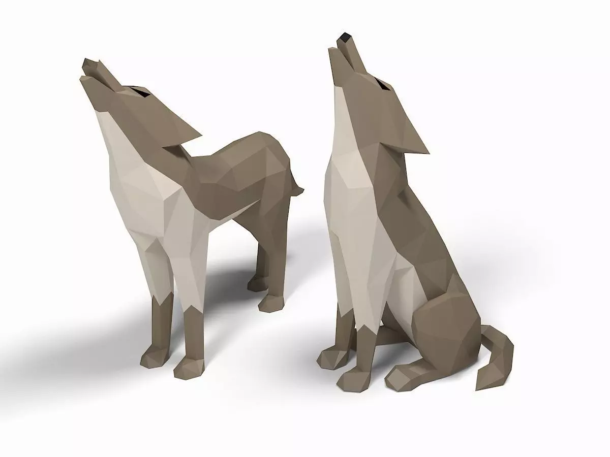 Wolf low poly howling Low-poly 3D model_0