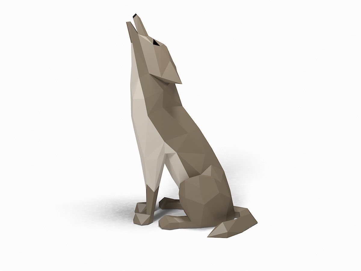 Wolf low poly howling Low-poly 3D model_3