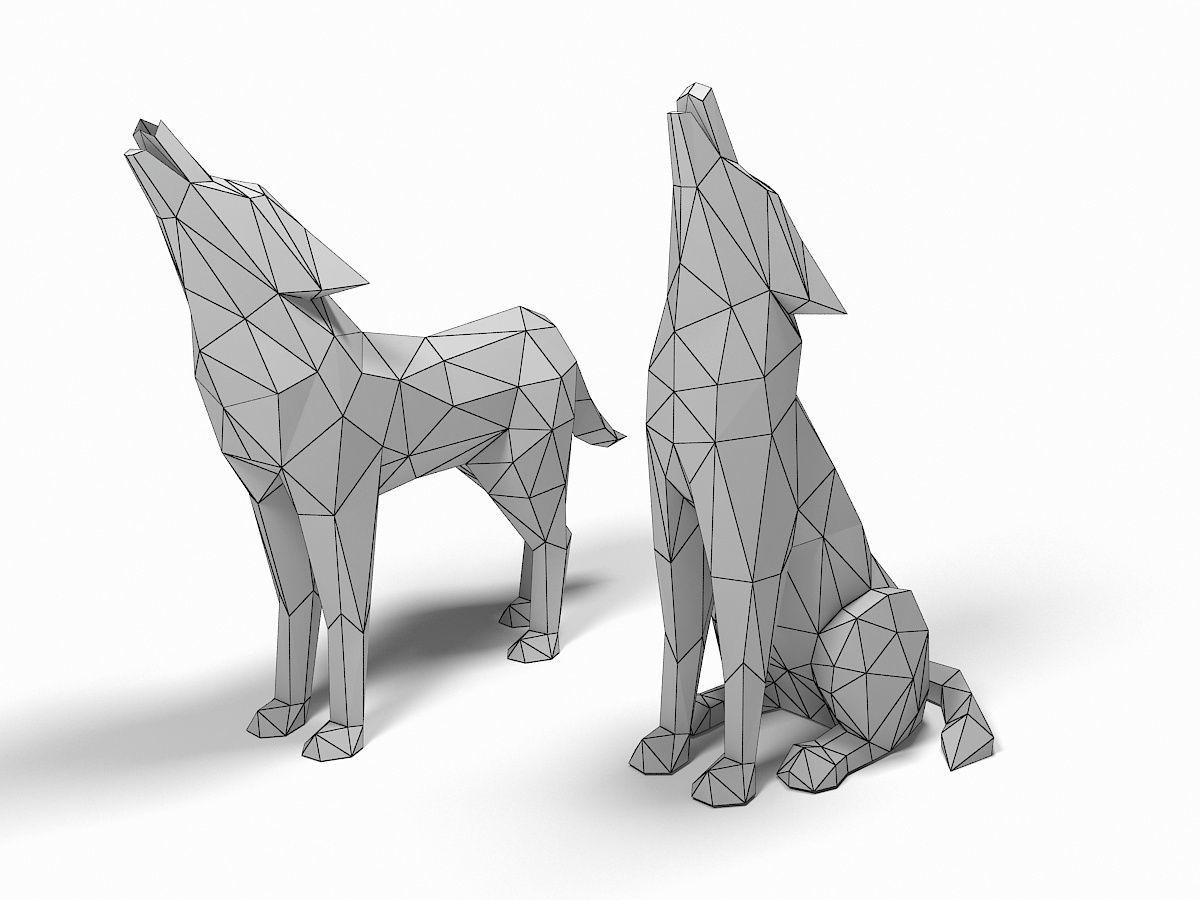 Wolf low poly howling Low-poly 3D model_7