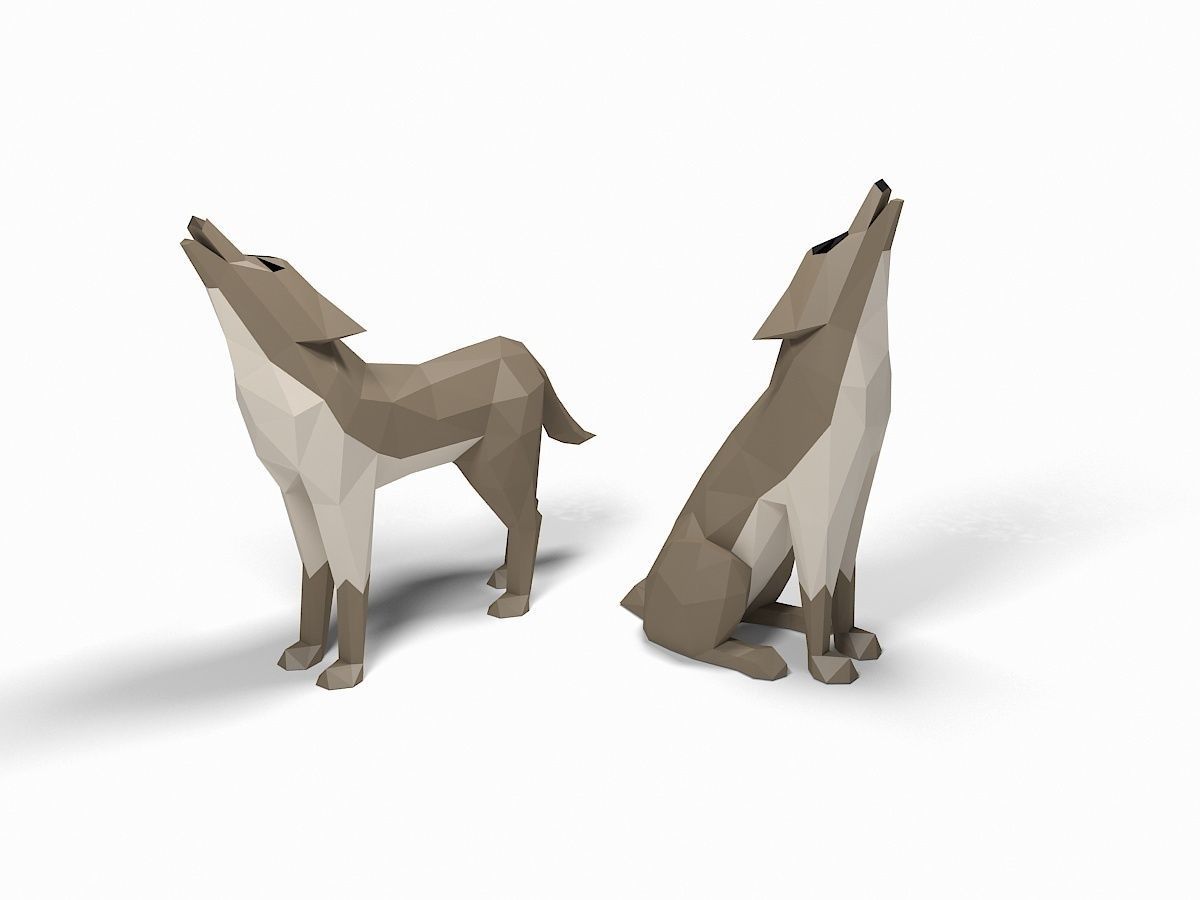 Wolf low poly howling Low-poly 3D model_9