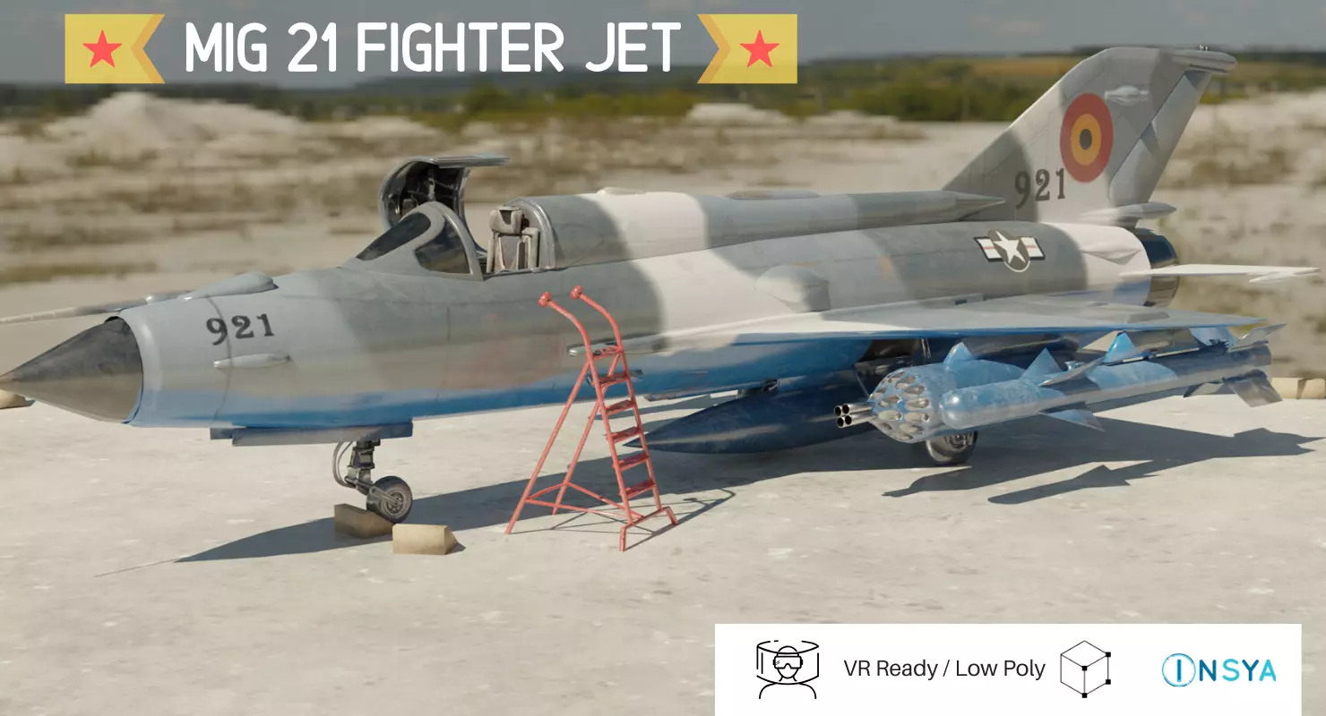MiG 21 - Rigged and Animated - with Interior - M3 Low-poly 3D model_0