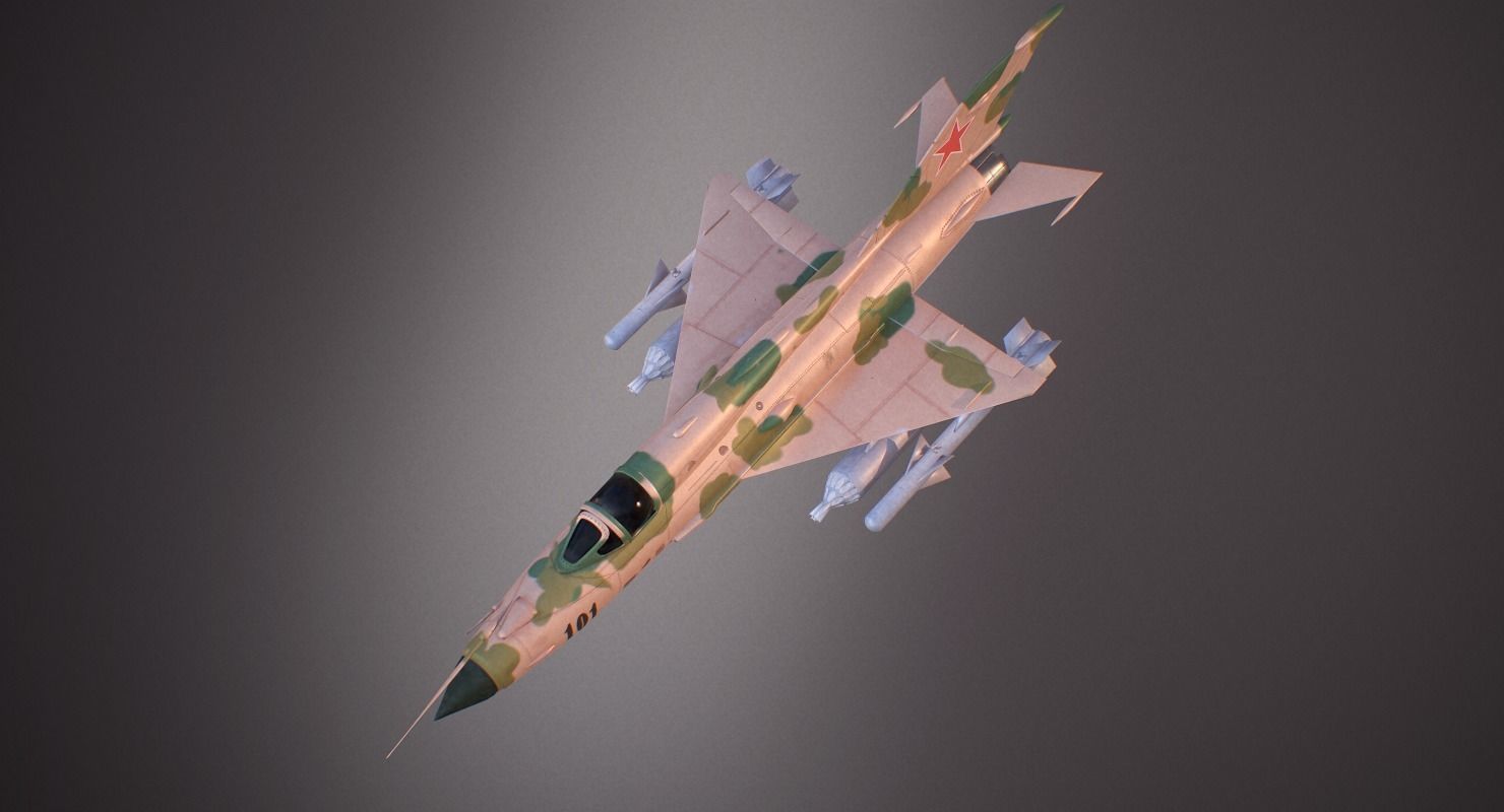 MiG 21 - Rigged and Animated - with Interior - M4 Low-poly 3D model_9