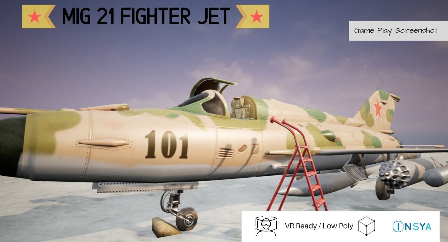MiG 21 - Rigged and Animated - with Interior - M4 Low-poly 3D model_3