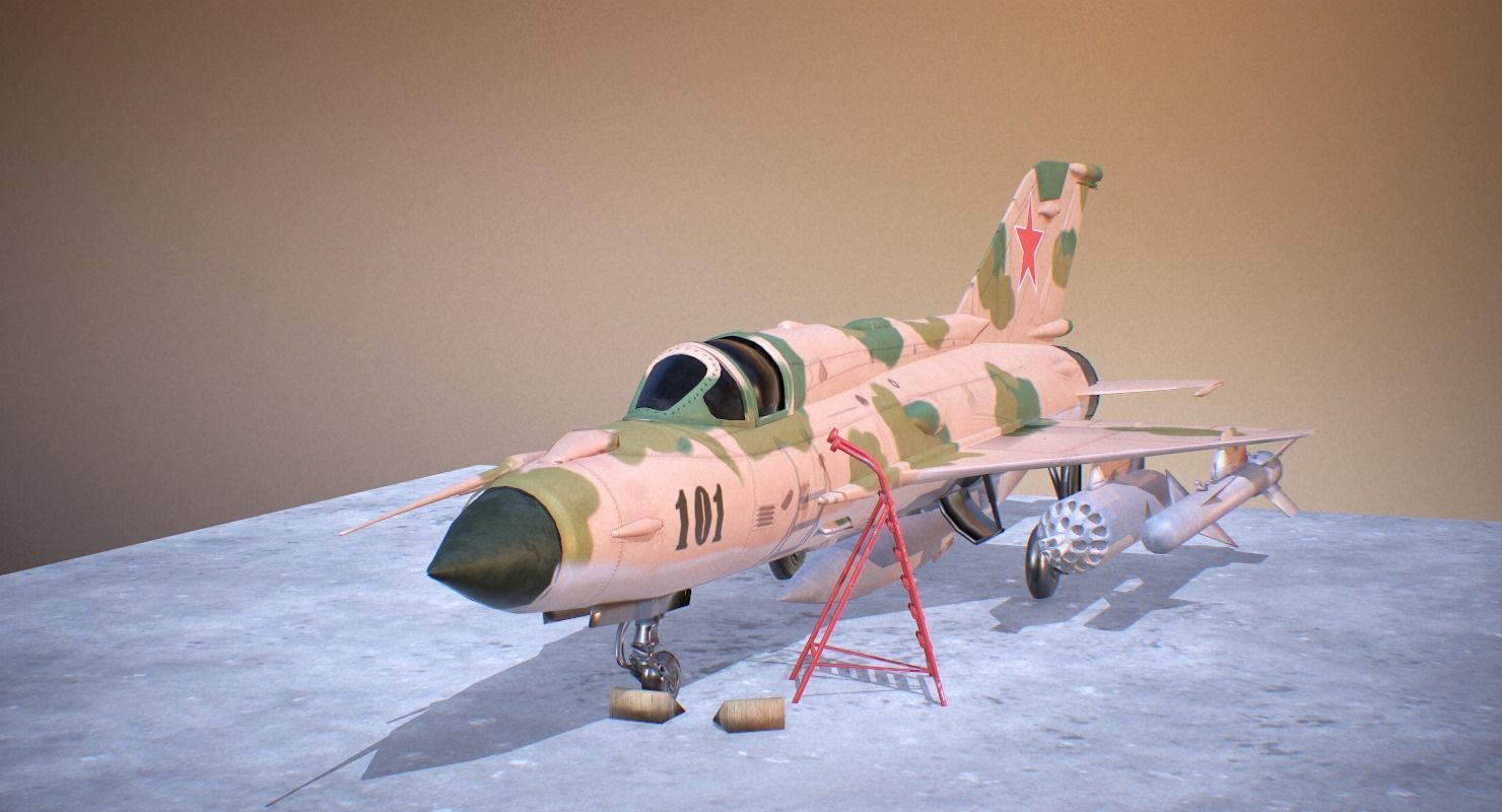 MiG 21 - Rigged and Animated - with Interior - M4 Low-poly 3D model_8