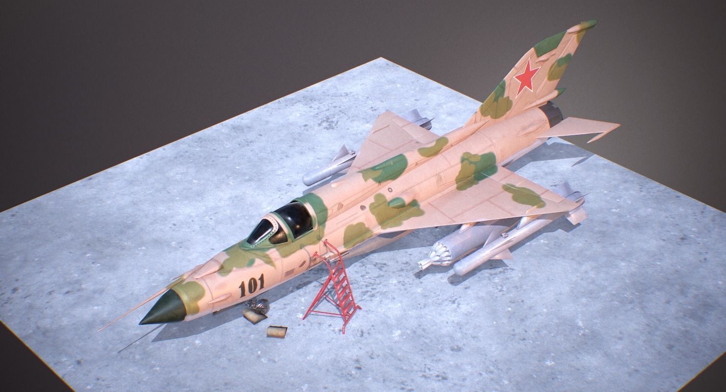 MiG 21 - Rigged and Animated - with Interior - M4 Low-poly 3D model_10