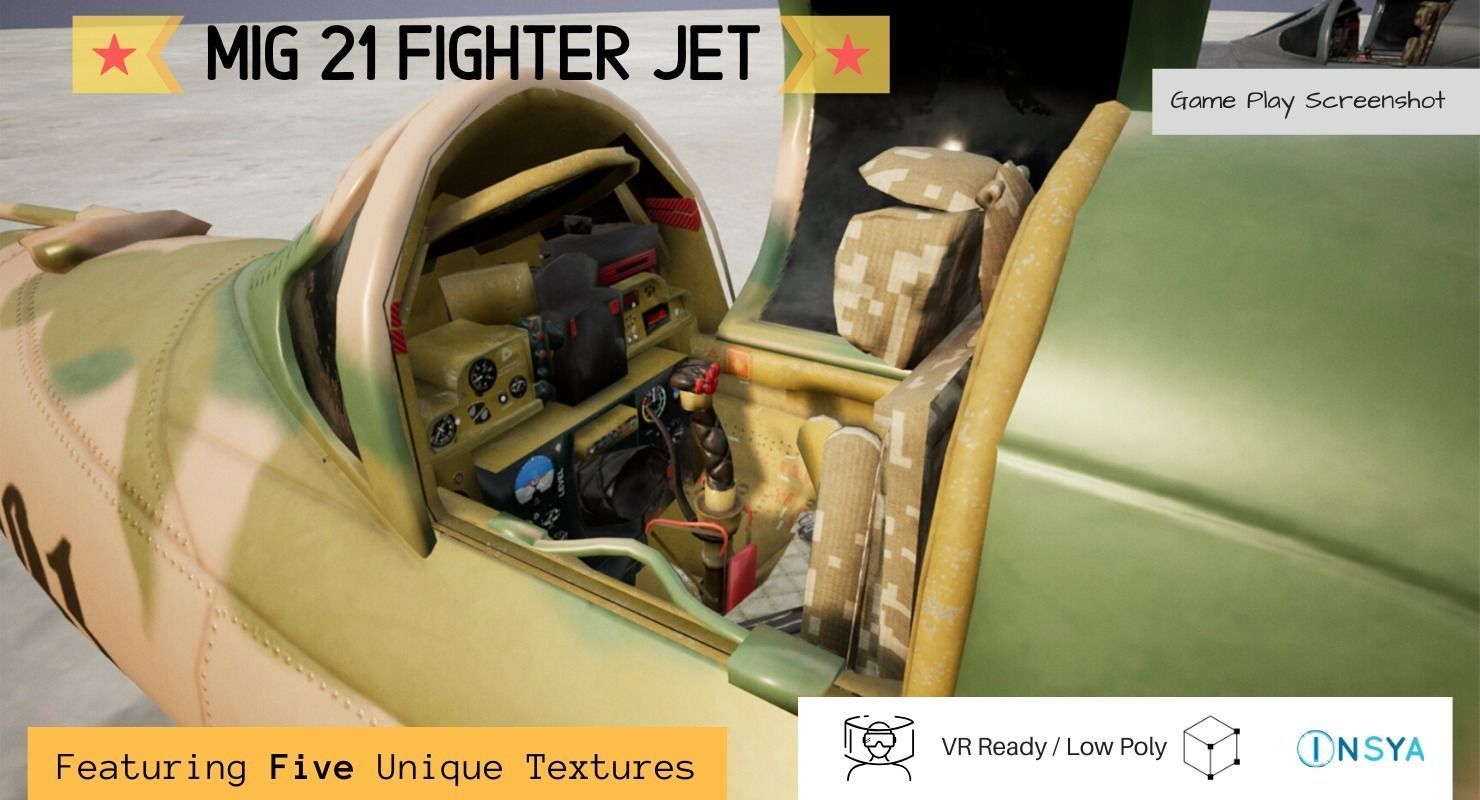 MiG 21 - Rigged and Animated - with Interior - M4 Low-poly 3D model_4