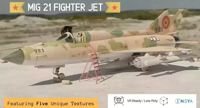 MiG 21 - Rigged and Animated - with Interior - M4 Low-poly 3D model