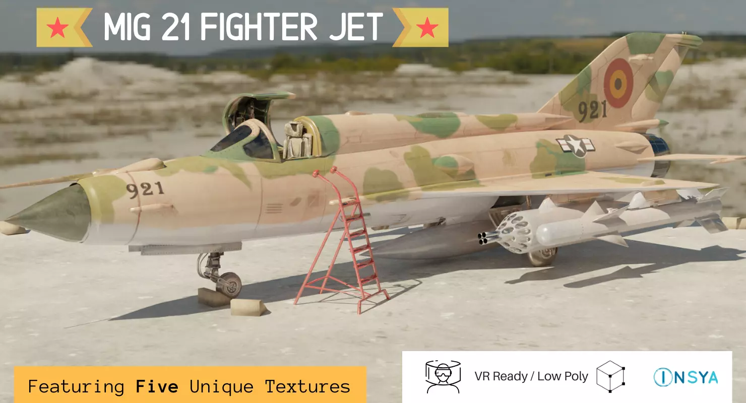 MiG 21 - Rigged and Animated - with Interior - M4 Low-poly 3D model_0