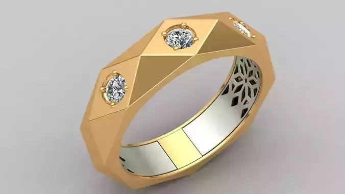 Faceted Cut Diamond Gold Wedding Ring