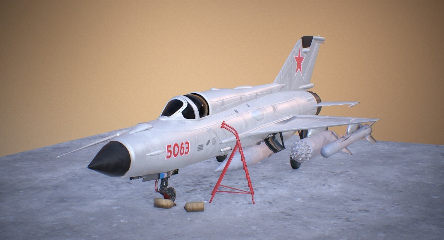 MiG 21 - Rigged and Animated - with Interior - M5 Low-poly 3D model_7
