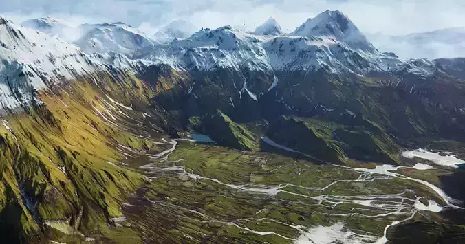 Mountain River Valley Environment - Unity 2017 Project Low-poly 3D model