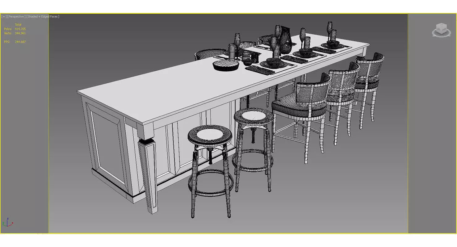 dinning table traditional 3D model Free 3D model