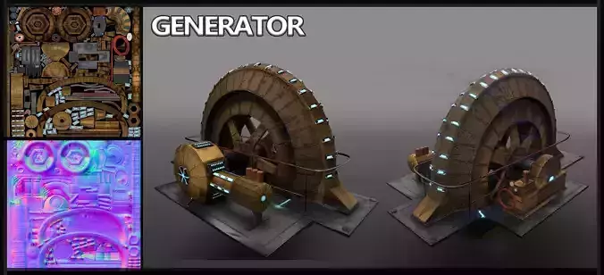 Stylized steampunk generator Low-poly 3D model