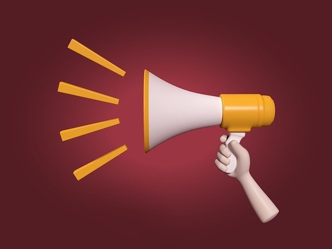 Cartoon Hand - Megaphone - bullhorn - High Voice Sign Icon  Low-poly 3D model