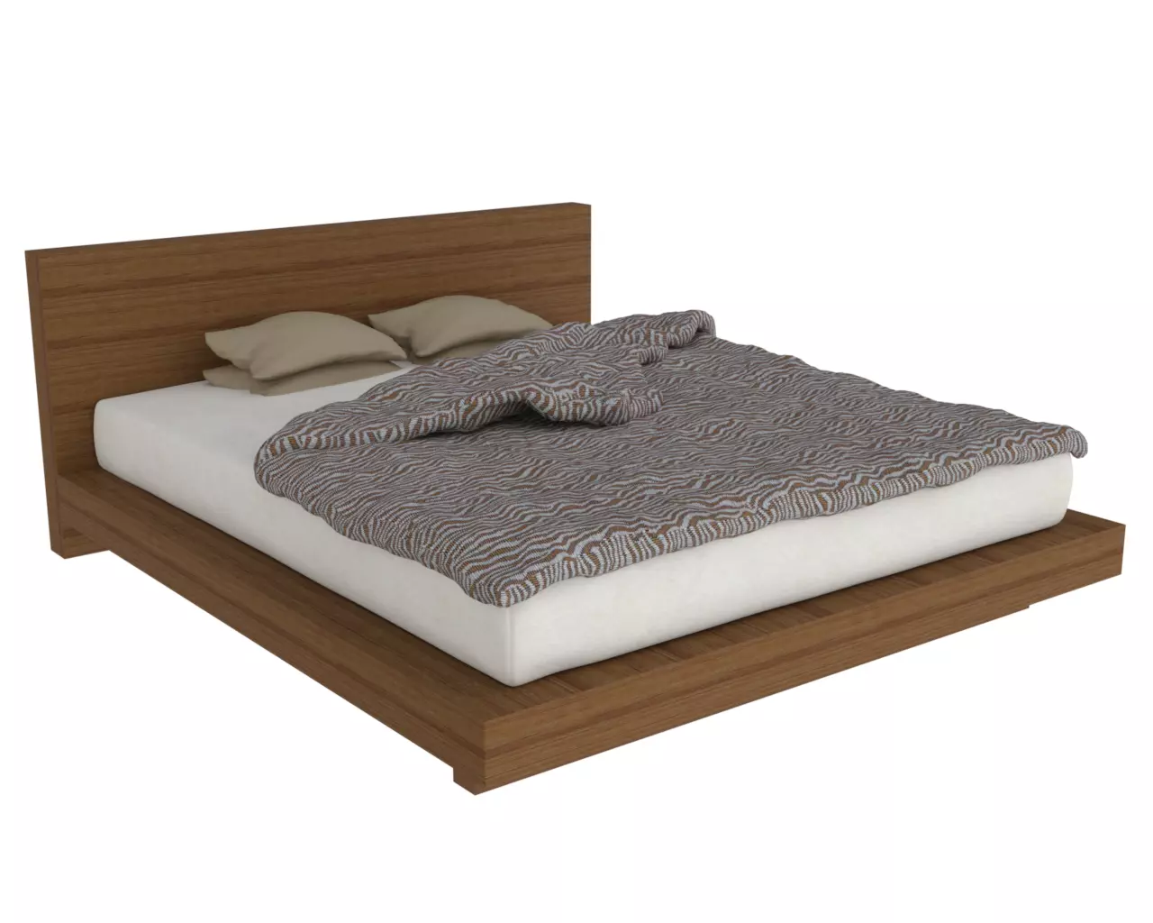 Bed 3D Model with wooden headboard and footboard 3D model