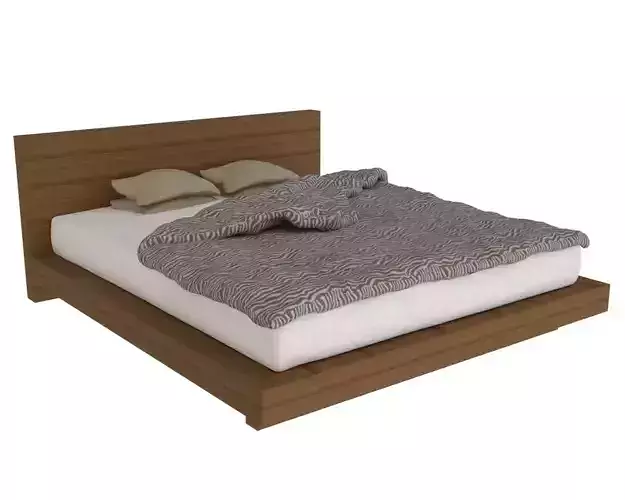 Bed 3D Model with wooden headboard and footboard 3D model