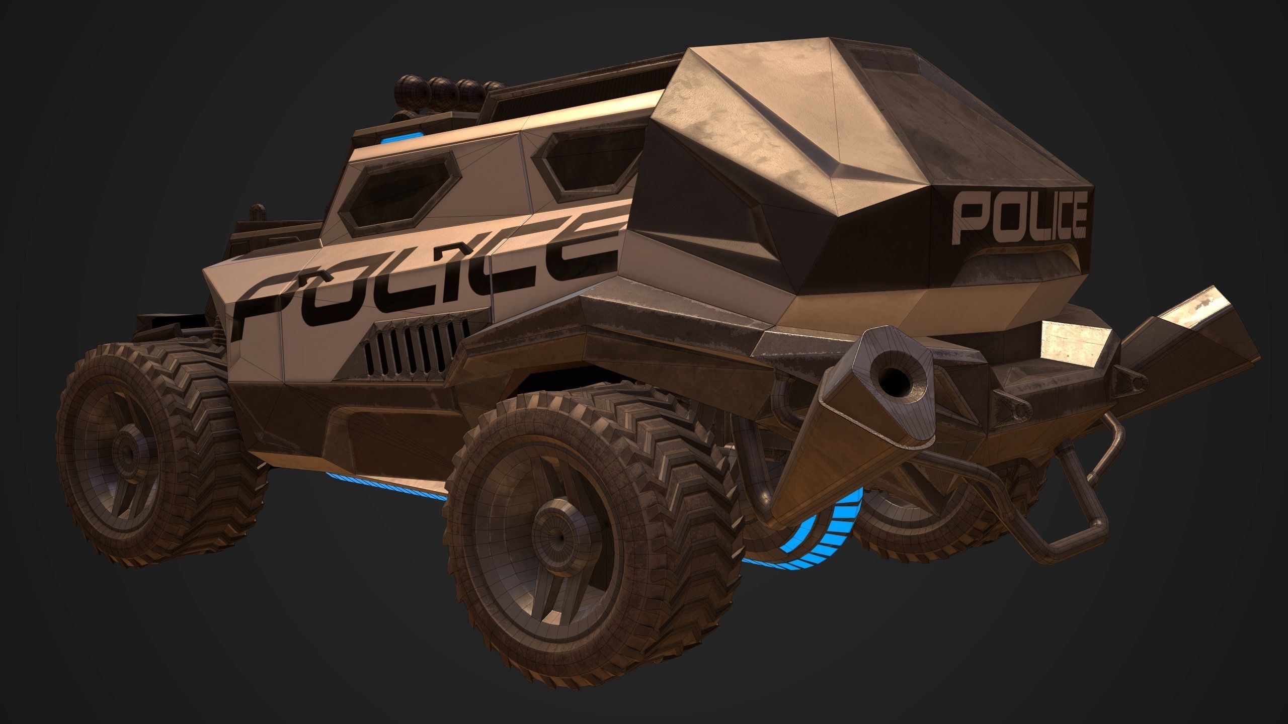 Sci-FI Armored Police Car PBR Low-poly 3D model_7