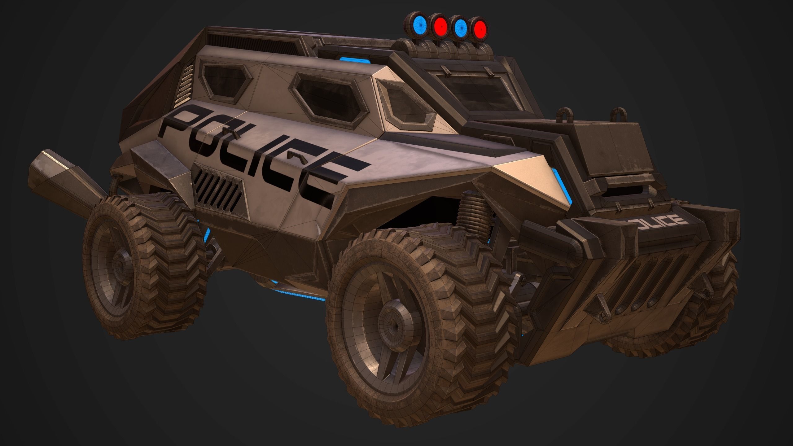 Sci-FI Armored Police Car PBR Low-poly 3D model_10