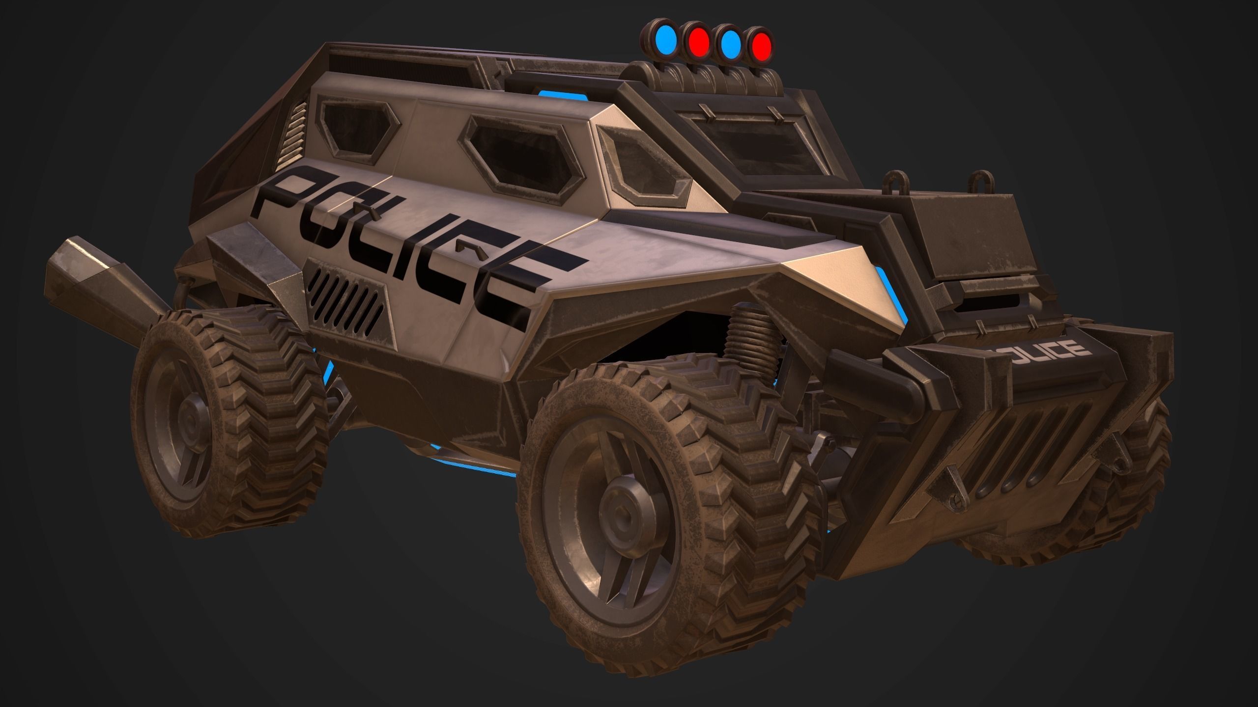 Sci-FI Armored Police Car PBR Low-poly 3D model_8