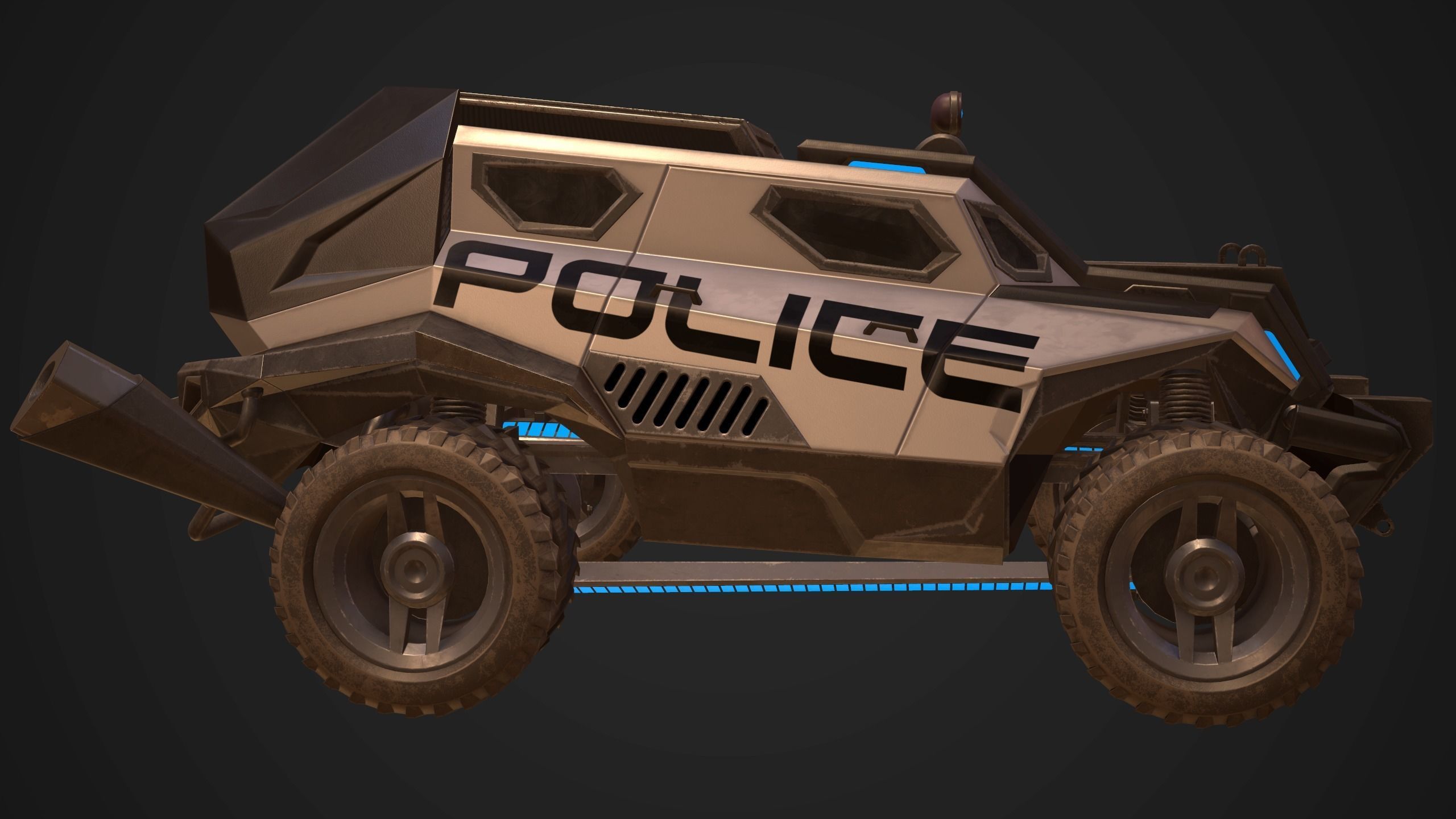 Sci-FI Armored Police Car PBR Low-poly 3D model_11