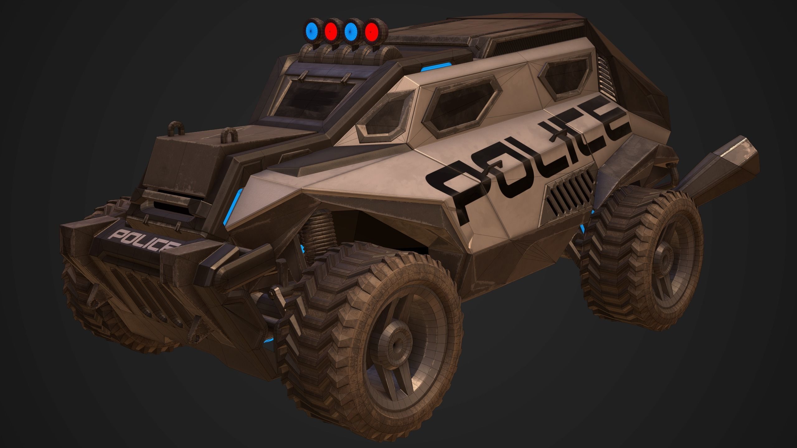 Sci-FI Armored Police Car PBR Low-poly 3D model_4