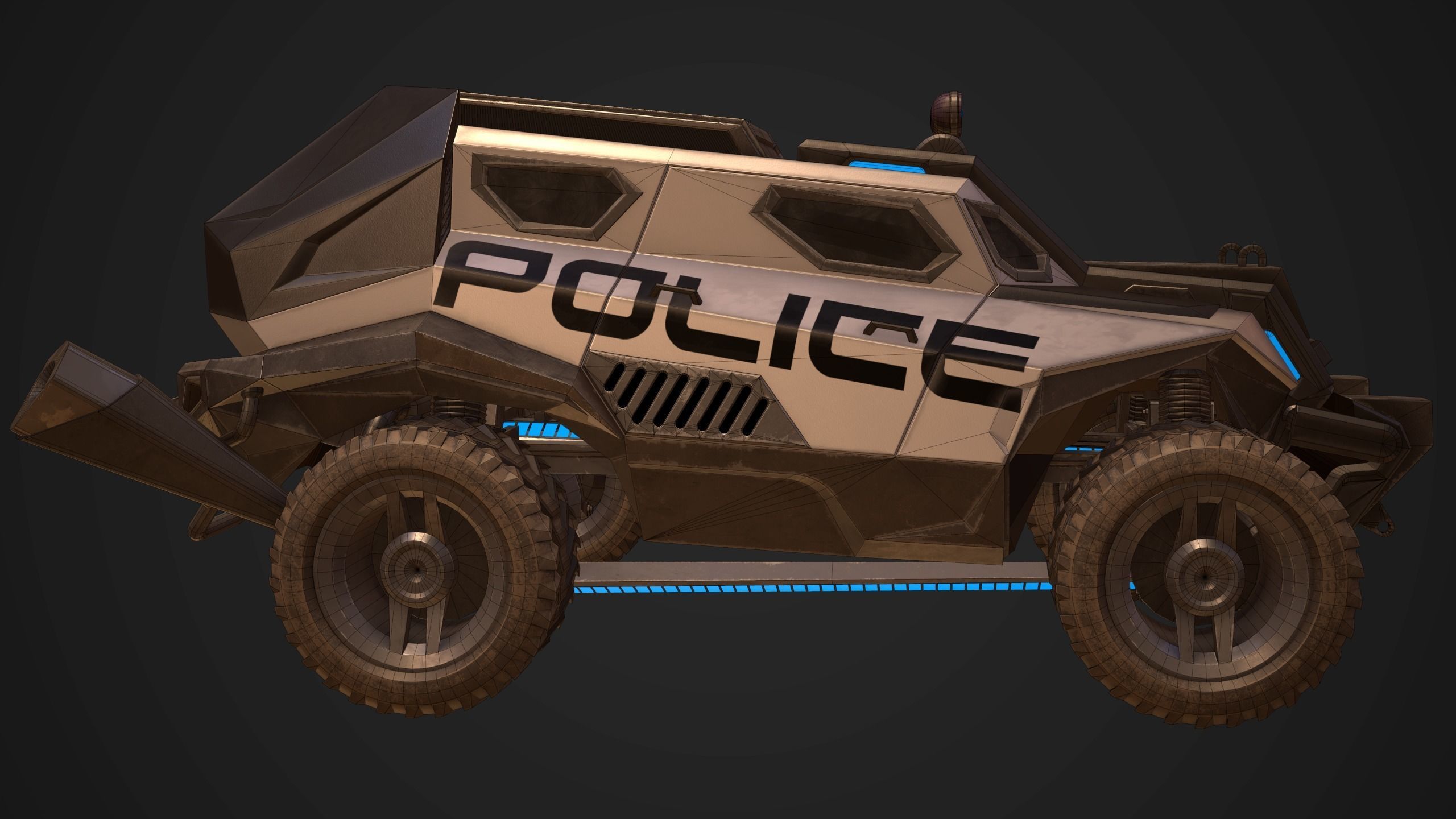 Sci-FI Armored Police Car PBR Low-poly 3D model_13