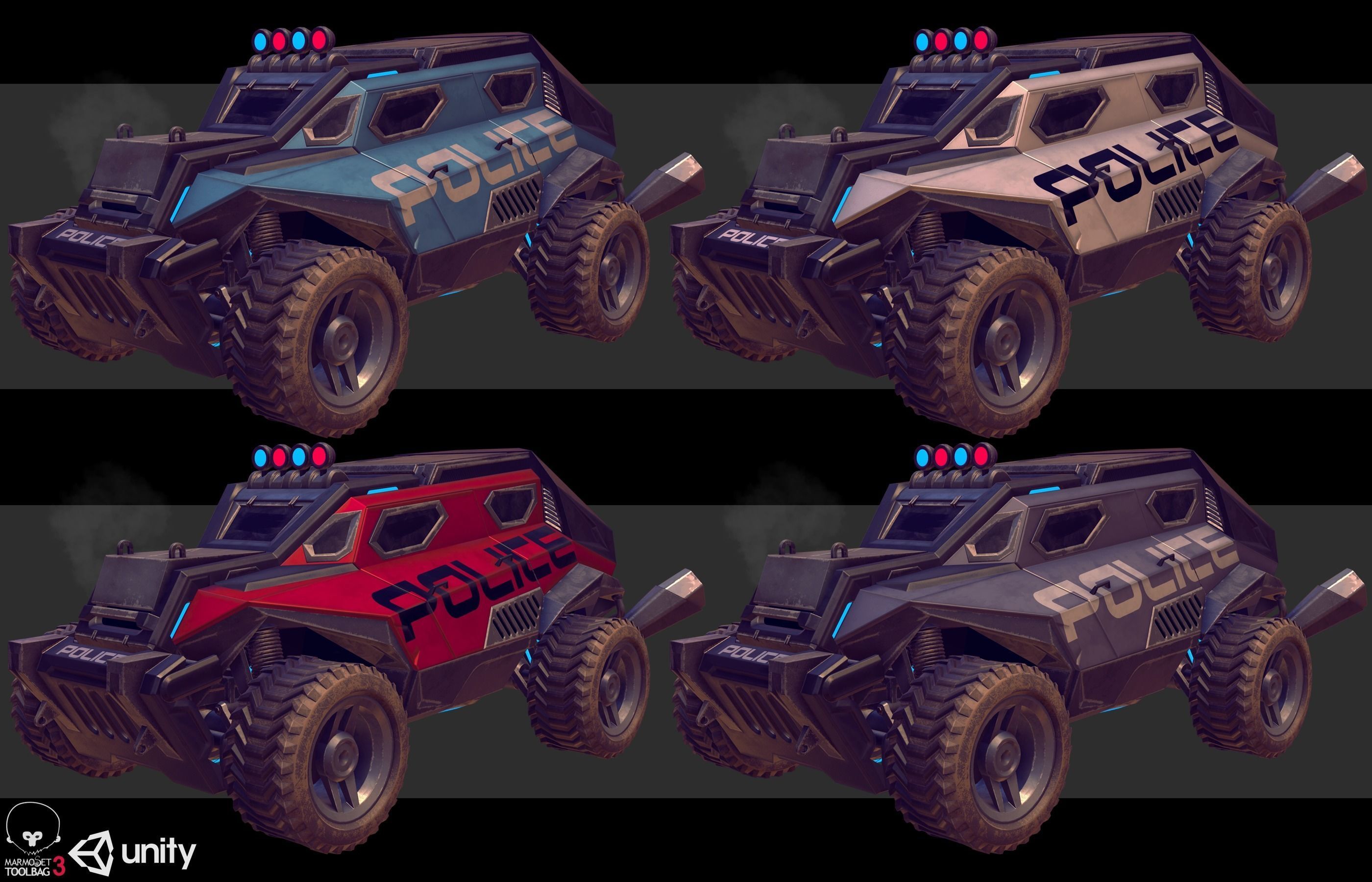 Sci-FI Armored Police Car PBR Low-poly 3D model_1