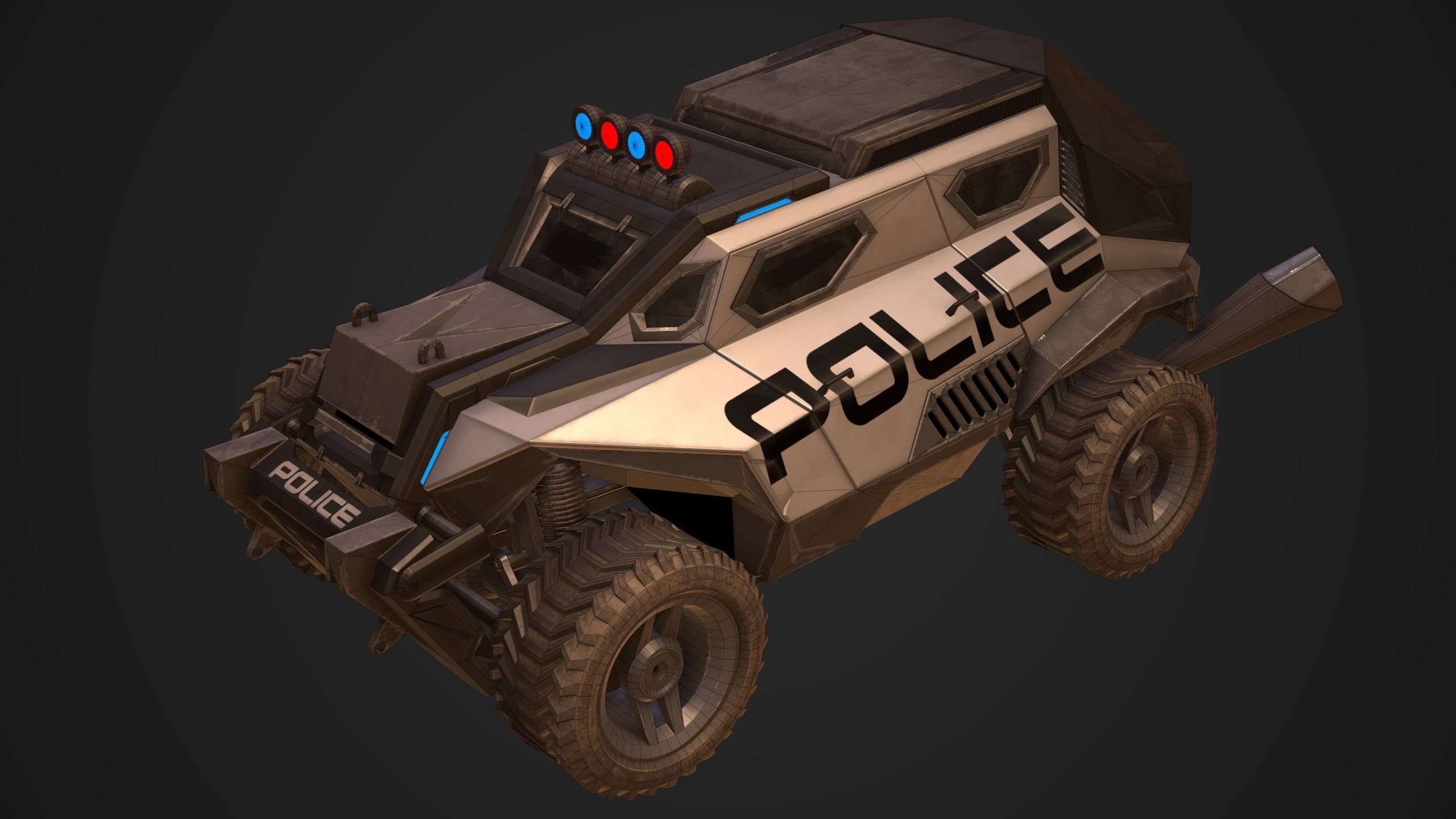 Sci-FI Armored Police Car PBR Low-poly 3D model_16