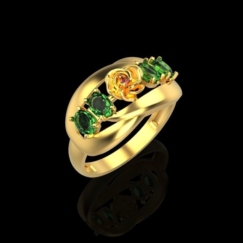 Women Ring with gem 3dm stl 3D print model 3D print model_4