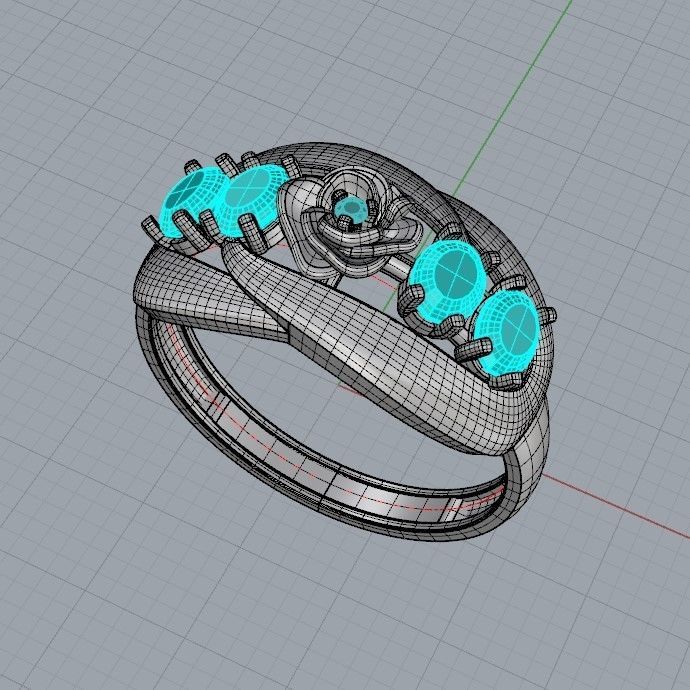 Women Ring with gem 3dm stl 3D print model 3D print model_24