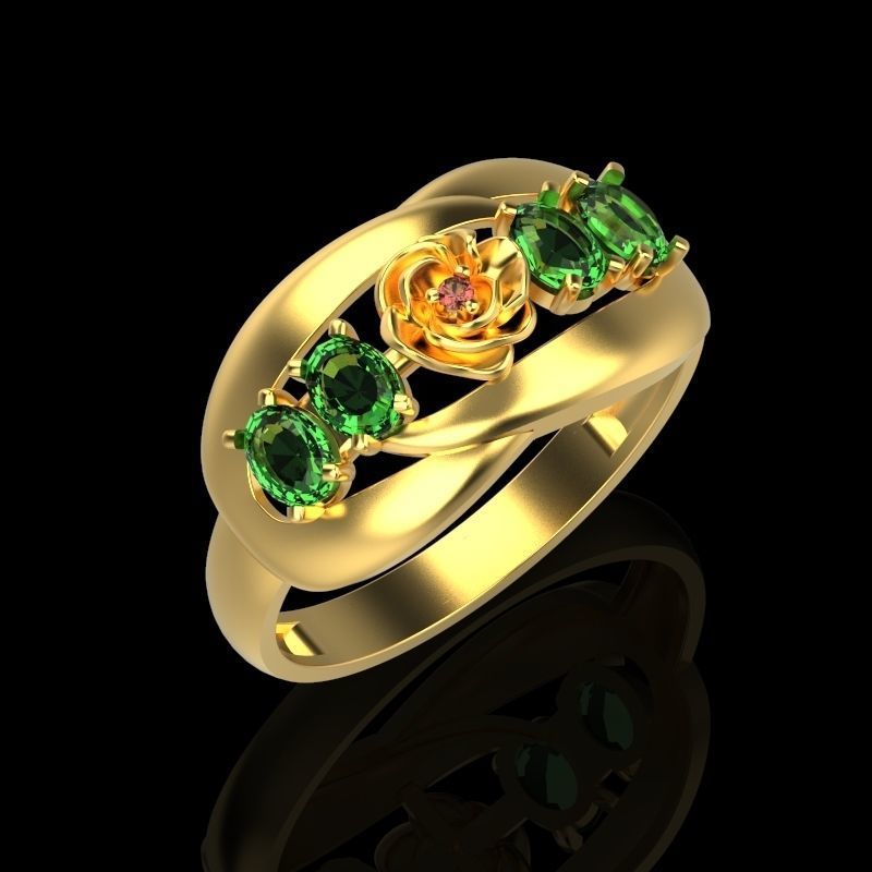 Women Ring with gem 3dm stl 3D print model 3D print model_11